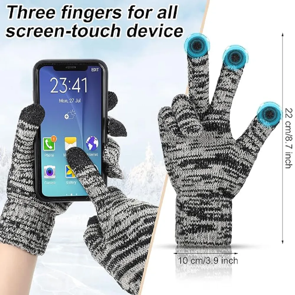 2 Sets Winter Warm Beanie Hat Scarf Women Men and Touchscreen Gloves Socks Set 3 in 1