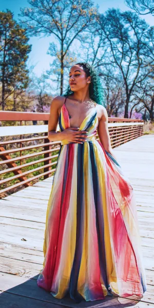 Ashley Rainbow Tie-Dye Maxi Dress