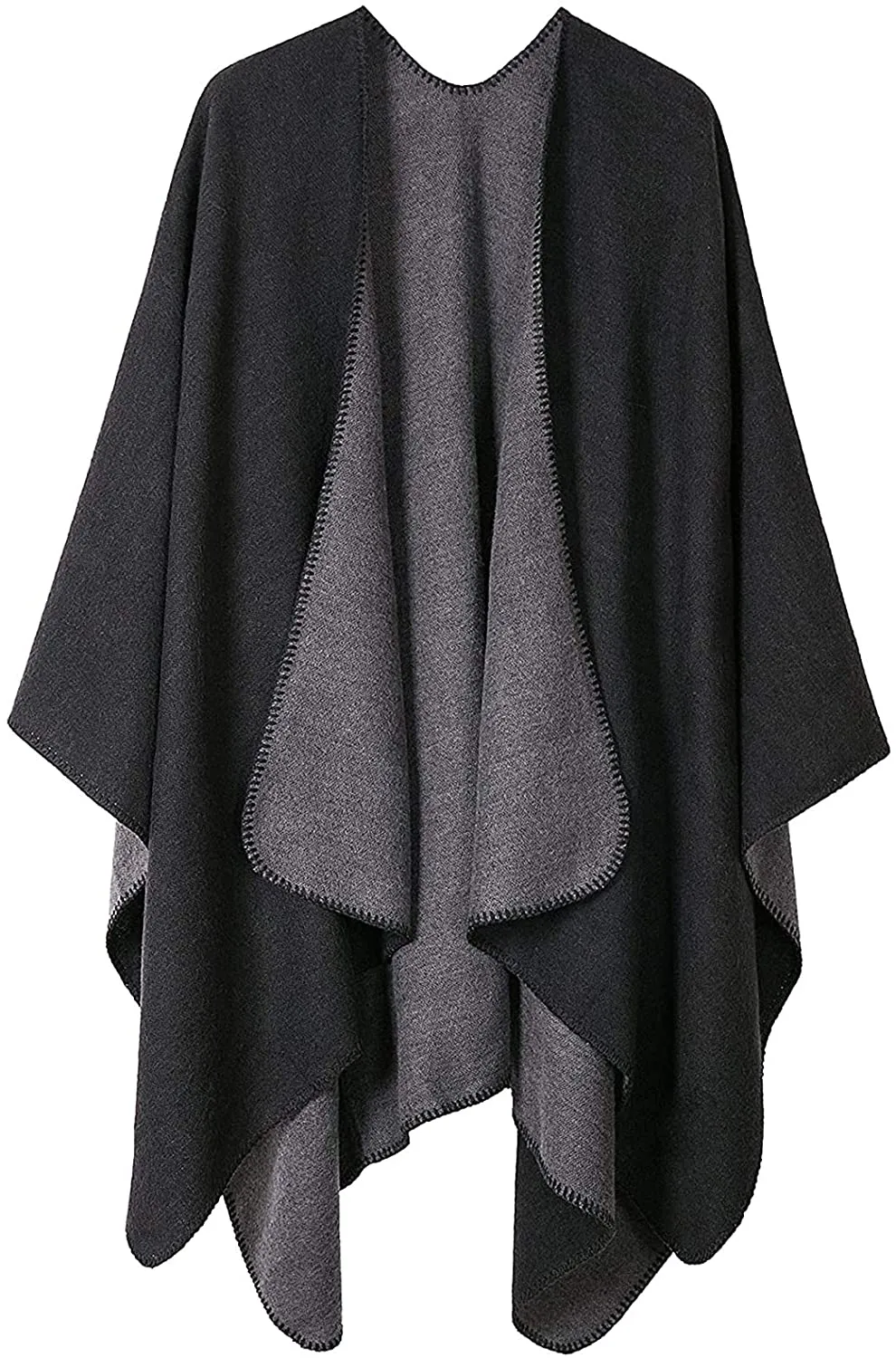 Bestshe Women's Stylish Open Front Poncho Cape Clock Block Oversize Knitted Shawl Wrap for Women