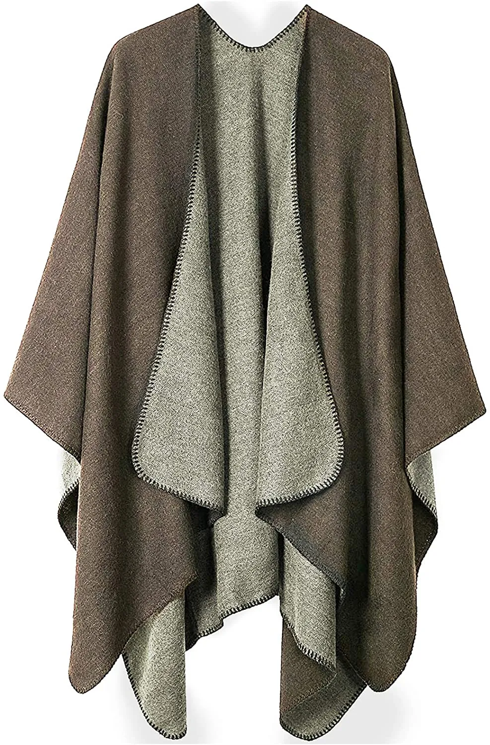 Bestshe Women's Stylish Open Front Poncho Cape Clock Block Oversize Knitted Shawl Wrap for Women