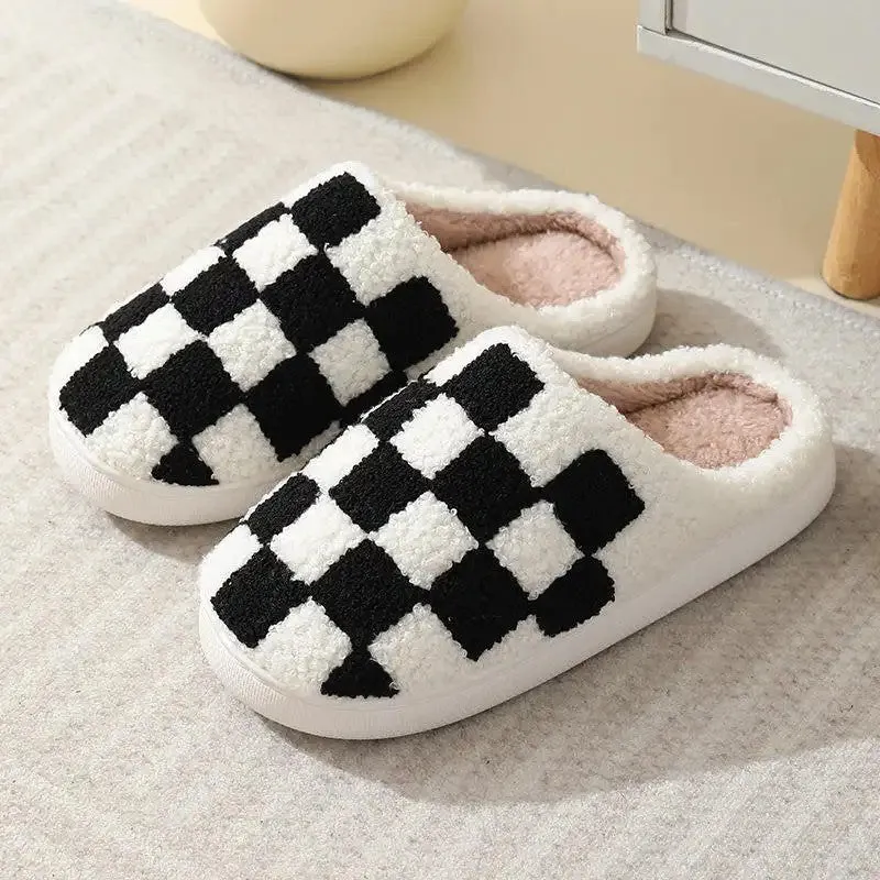 Black Checkered Winter Fleece Slipper Collection