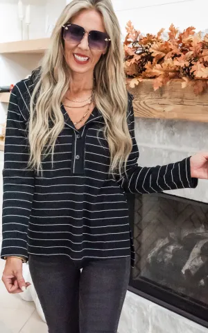 Black Striped Knit Hoodie