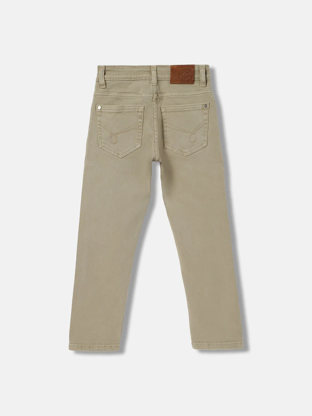 Blue Giraffe Boys Beige Solid Straight Fit Jeans