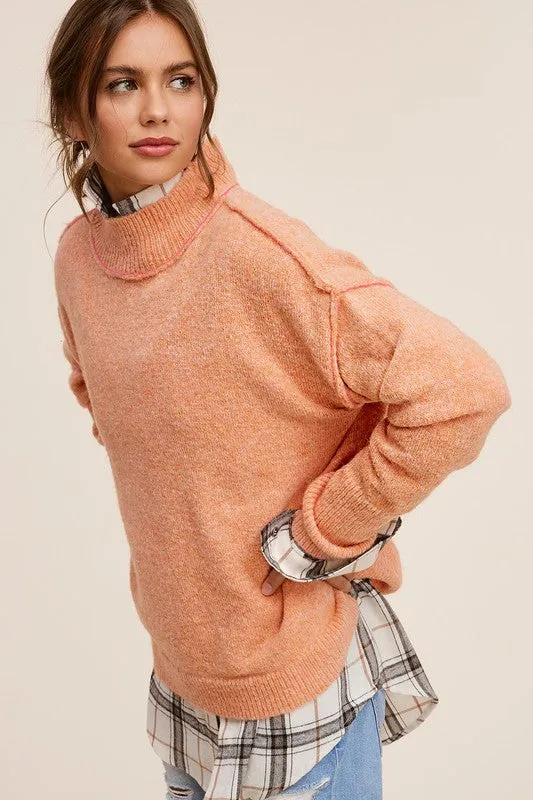 Bohemian Mock Neck Ella Wool Blend Knit Pullover Sweater