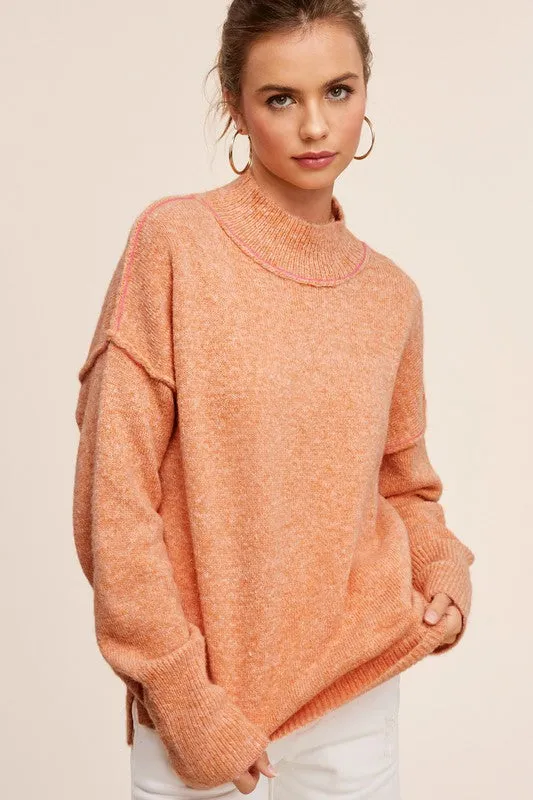 Bohemian Mock Neck Ella Wool Blend Knit Pullover Sweater