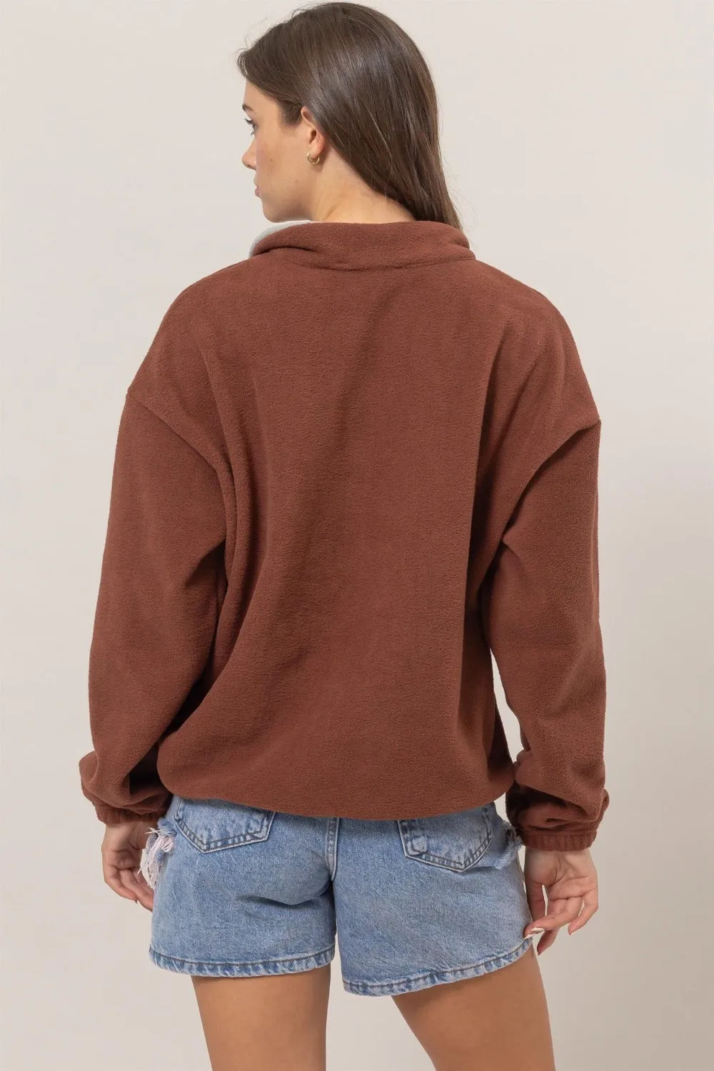 Brick Fleece Color Block Half Zip Sweatshirt for Women