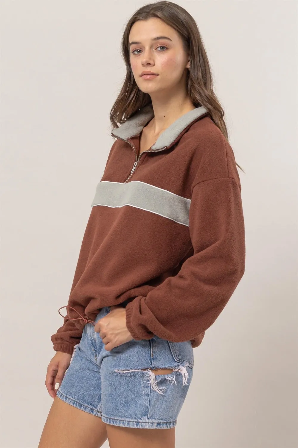 Brick Fleece Color Block Half Zip Sweatshirt for Women