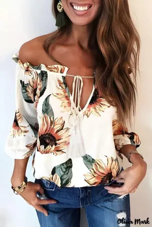 Deanwangkt - Off The Shoulder Floral Ruffle Tie-Down Blouse