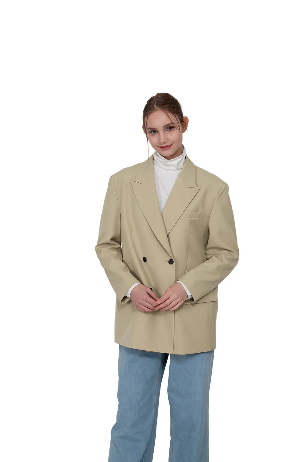 EDUARDO Double-Breasted Notched Lapel Oversized Wool Blend Women's Jacket.