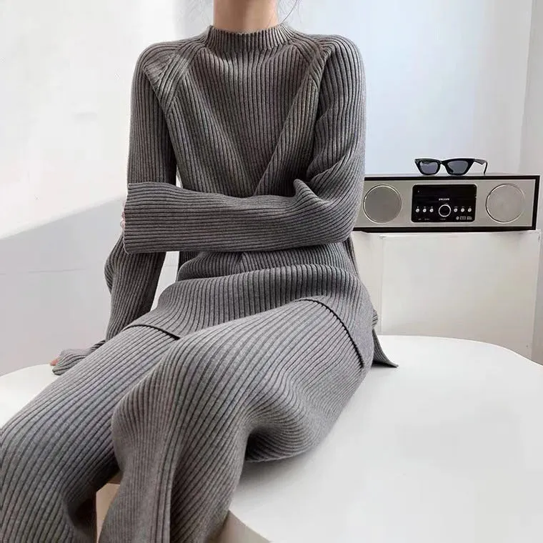 Elegant Casual Split Knit Sweater Wide-Leg Suit