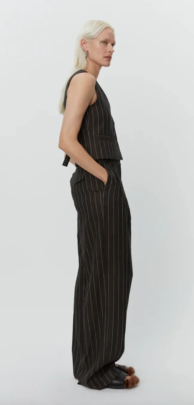 Enzo Casual Chocolate Linen Stripe Trousers