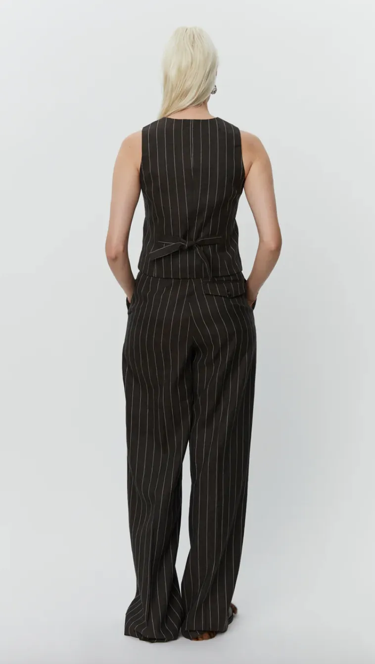 Enzo Casual Chocolate Linen Stripe Trousers