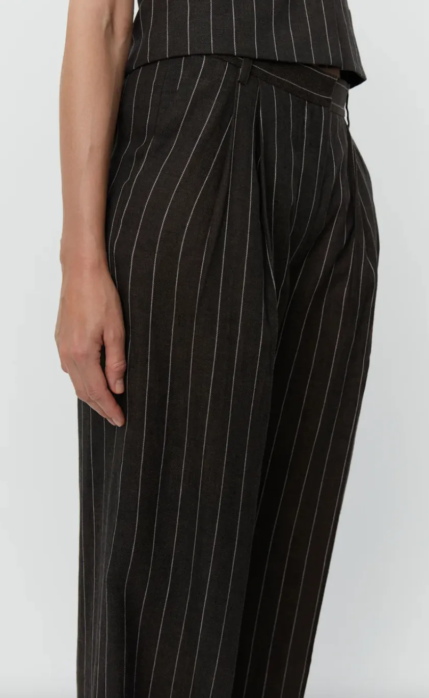 Enzo Casual Chocolate Linen Stripe Trousers