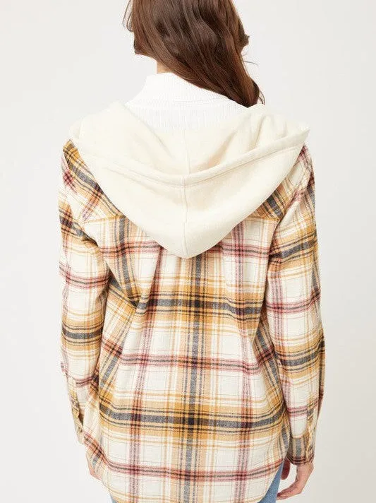 Falling Leaves, Rising Fashion - Plaid Flannel Button Up Shacket with Hood