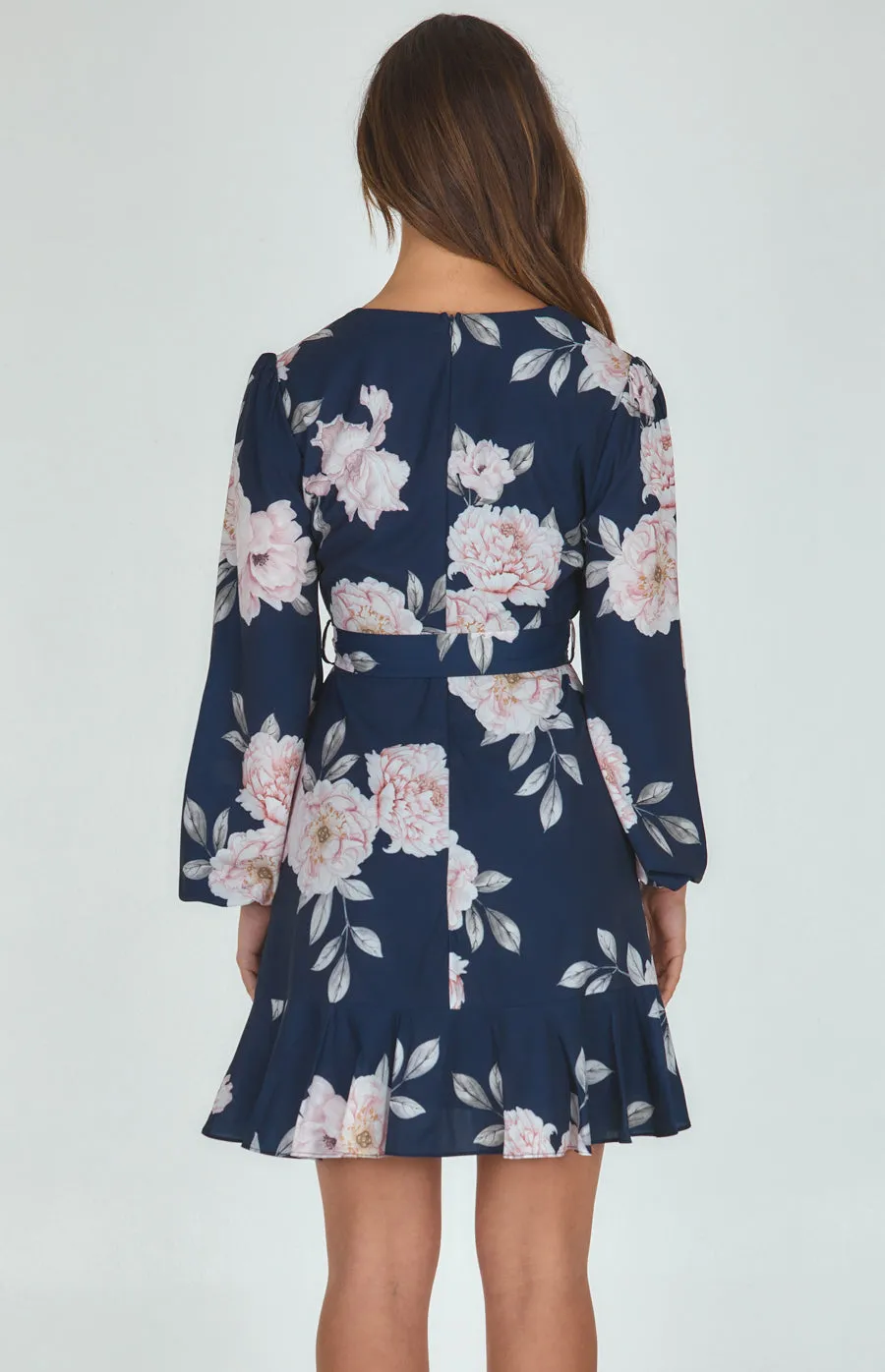 Floral Print Cross Front Dress With Asymmetric Hem