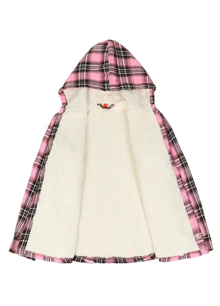 Girls Matching Family Pink Hooded Plaid Flannel Shirt Jacket