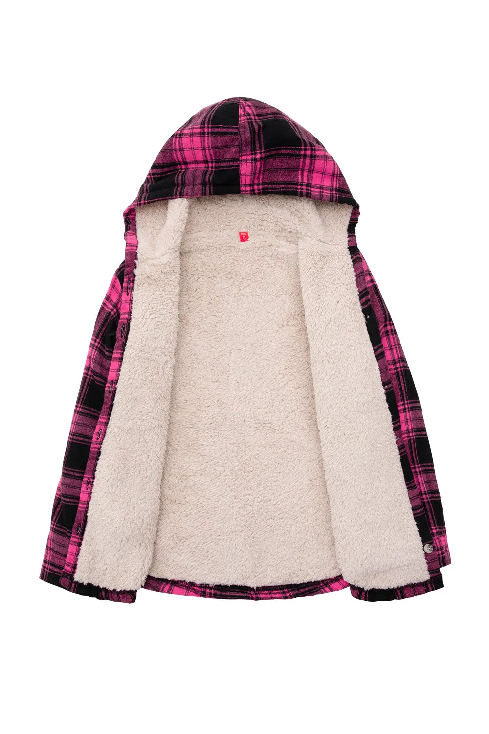 Girls Matching Family Pink Hooded Plaid Flannel Shirt Jacket