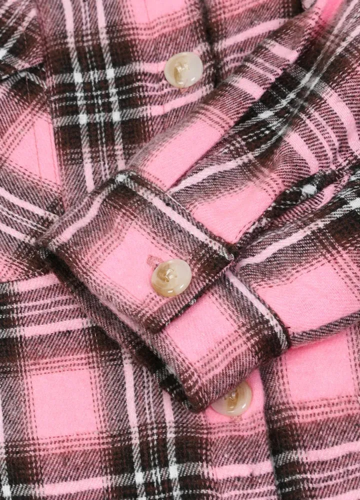 Girls Matching Family Pink Hooded Plaid Flannel Shirt Jacket