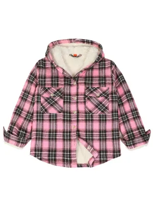 Girls Matching Family Pink Hooded Plaid Flannel Shirt Jacket