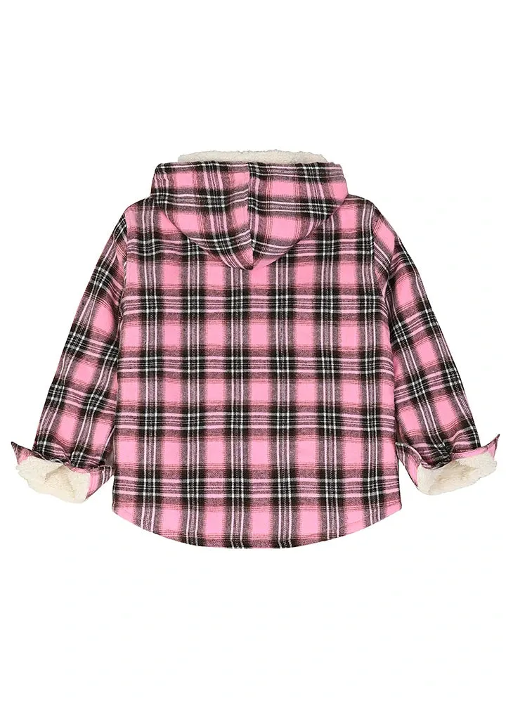 Girls Matching Family Pink Hooded Plaid Flannel Shirt Jacket