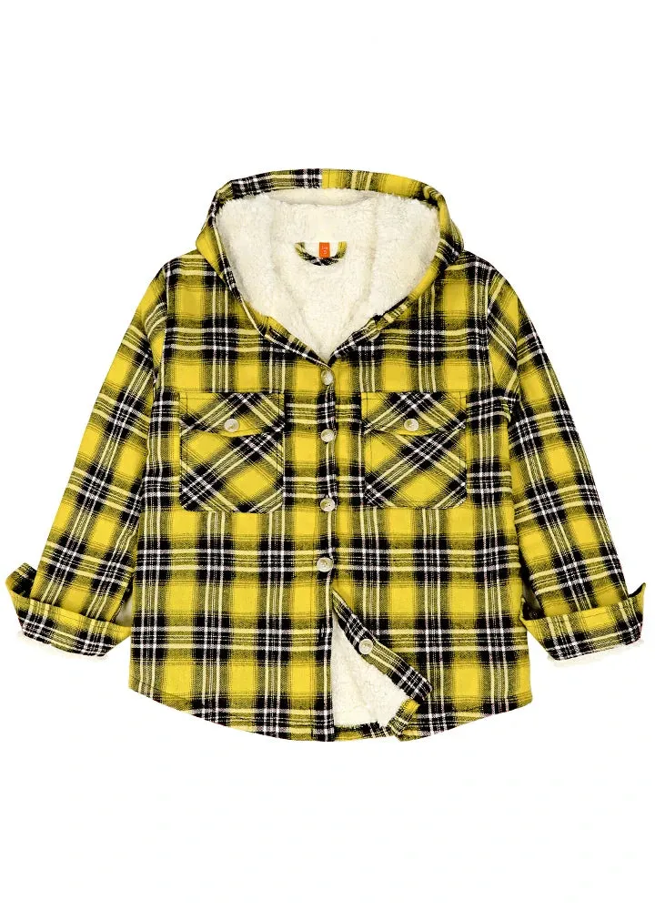 Girls Matching Family Yellow Hooded Plaid Flannel Shirt Jacket