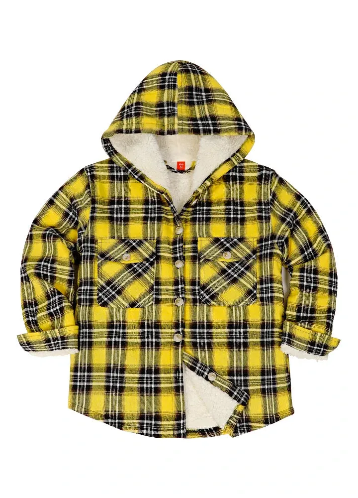 Girls Matching Family Yellow Hooded Plaid Flannel Shirt Jacket