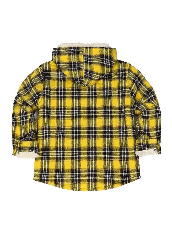 Girls Matching Family Yellow Hooded Plaid Flannel Shirt Jacket