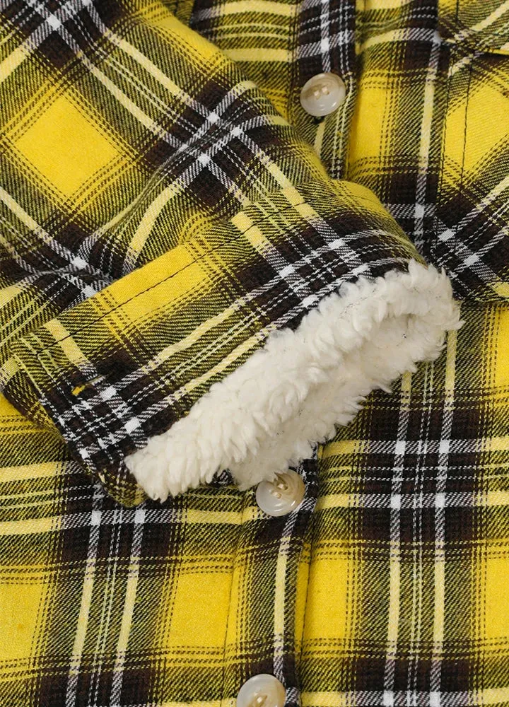 Girls Matching Family Yellow Hooded Plaid Flannel Shirt Jacket