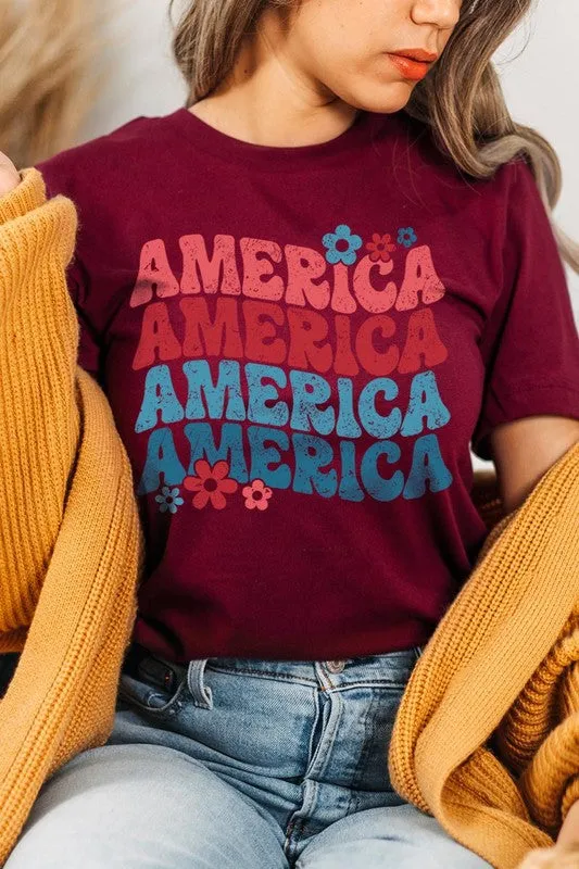 Groovy America USA 4th Of July Graphic T Shirts