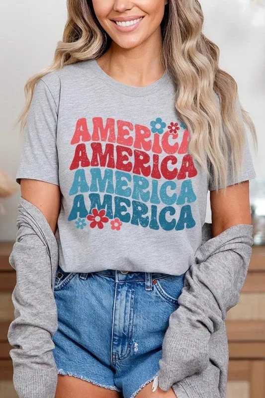 Groovy America USA 4th Of July Graphic T Shirts