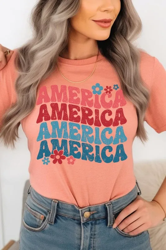 Groovy America USA 4th Of July Graphic T Shirts