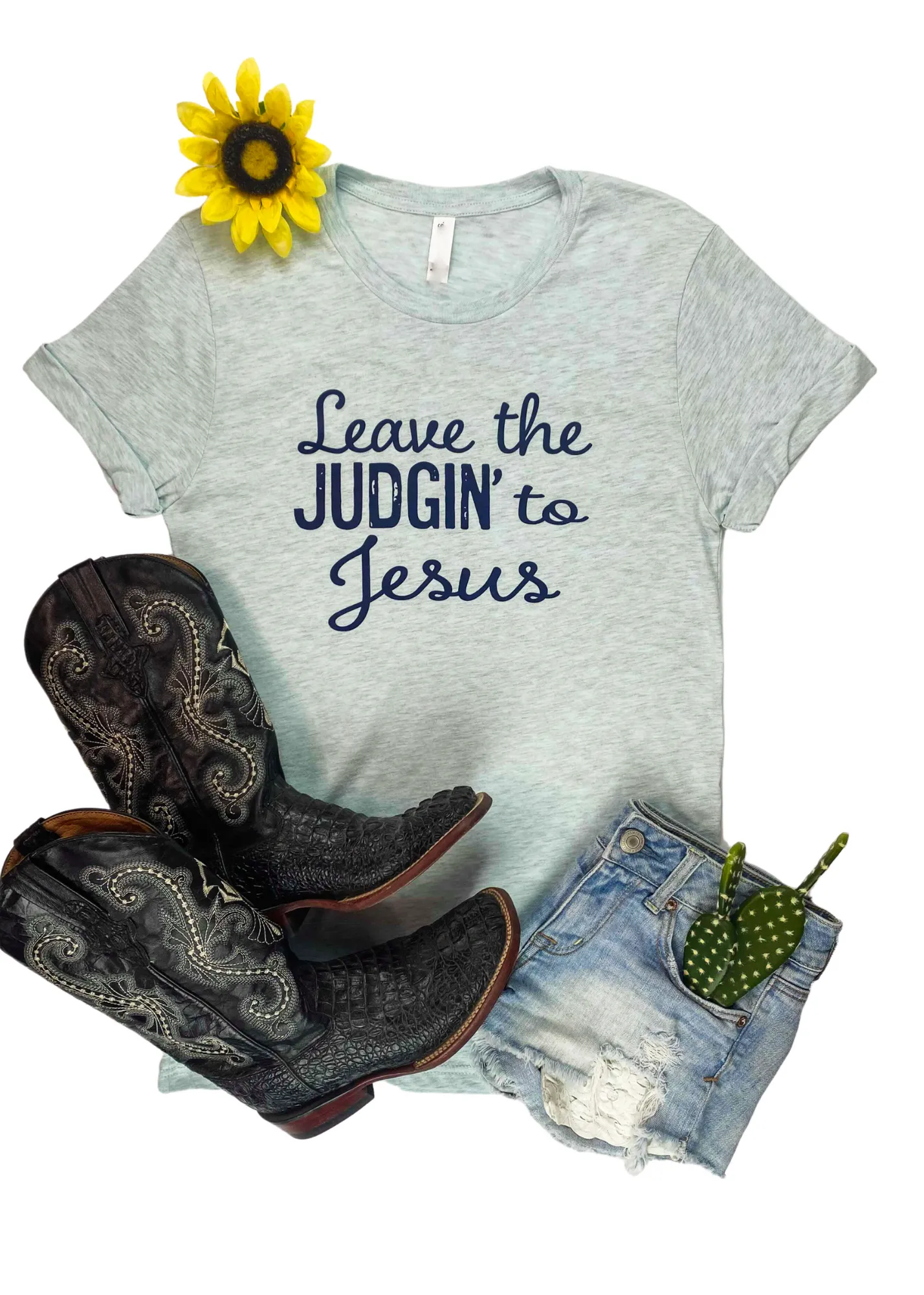 Ice Blue Leave the Judgin' to Jesus Short Sleeve Graphic Tee