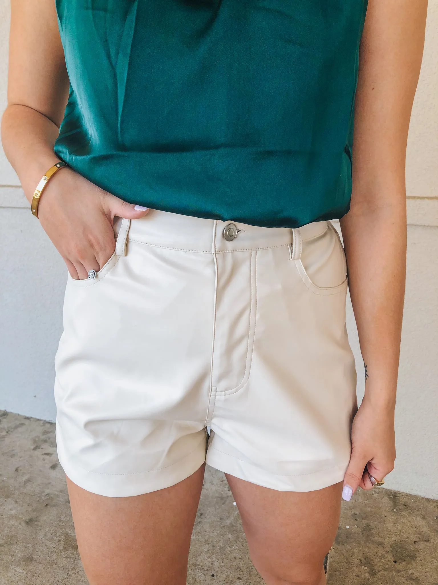 Infinite Days Ivory Leather Shorts