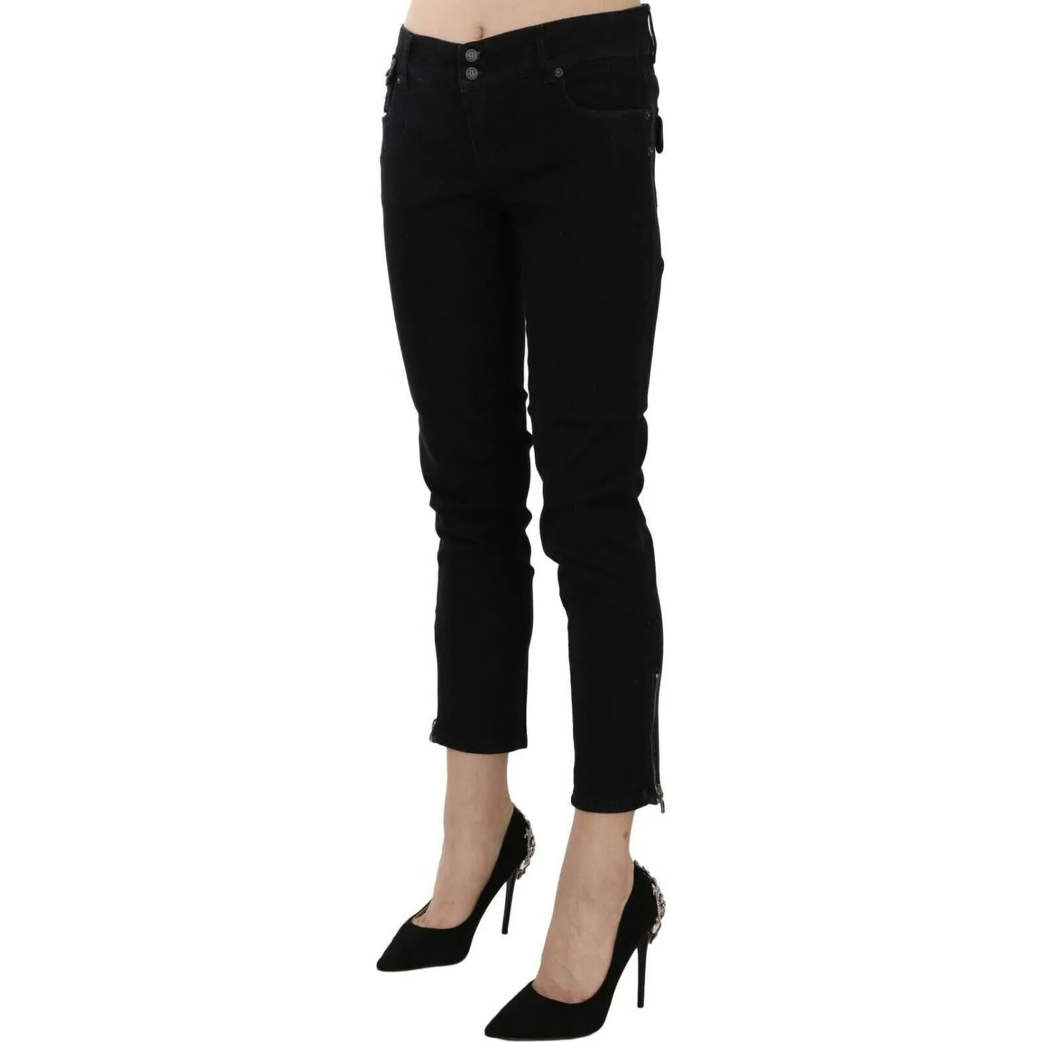 John Galliano Chic Black Mid Waist Slim Cropped Jeans