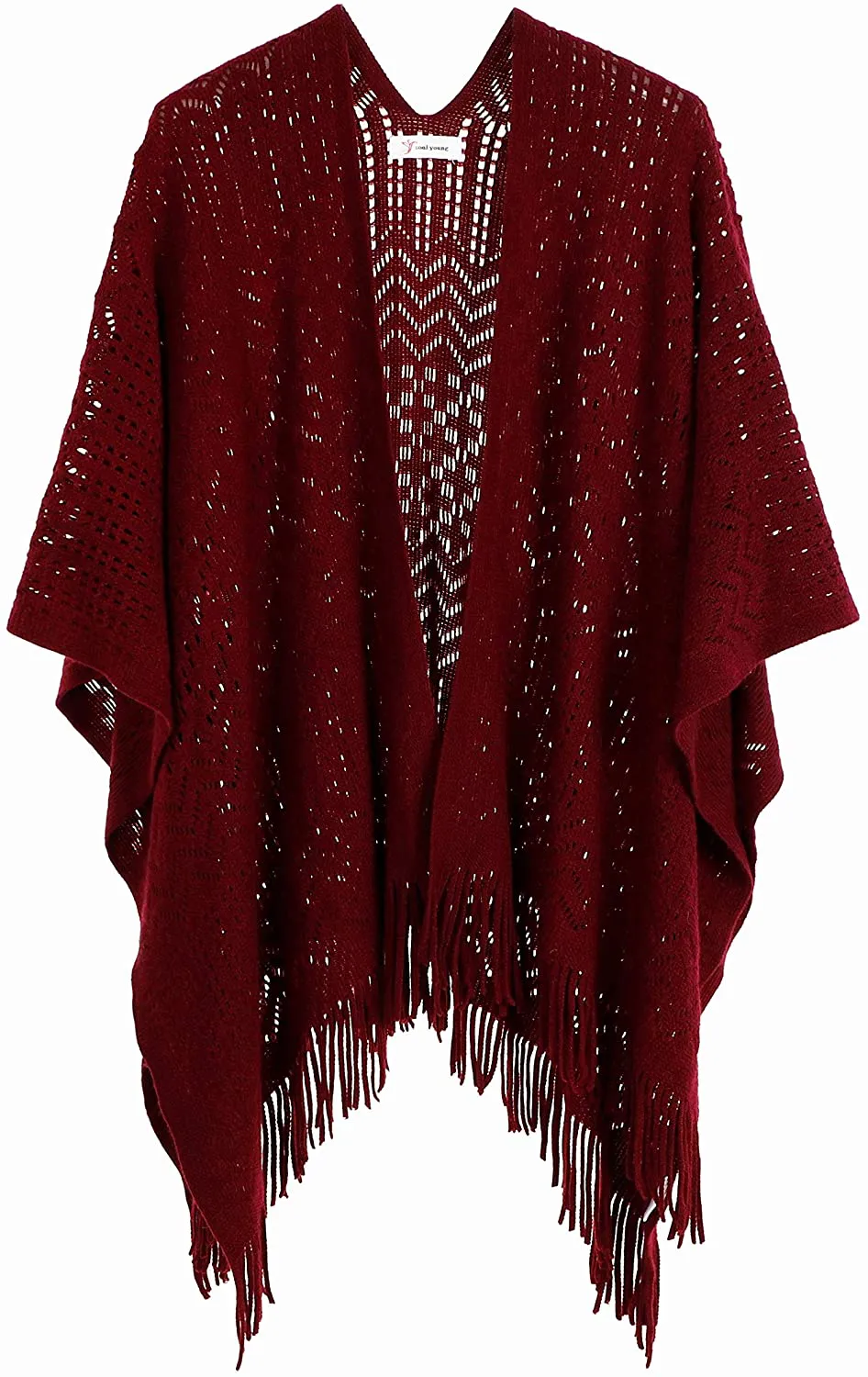 Knit Shawl Wrap for Women - Soul Young Ladies Fringe Knitted Poncho Cardigan Cape