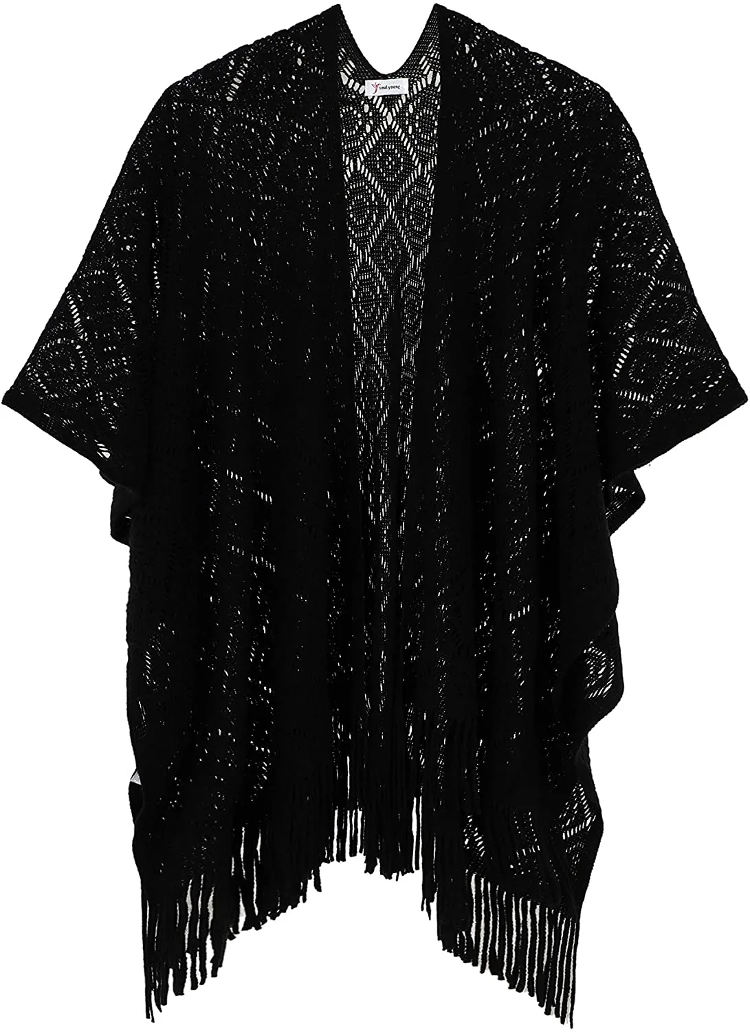 Knit Shawl Wrap for Women - Soul Young Ladies Fringe Knitted Poncho Cardigan Cape