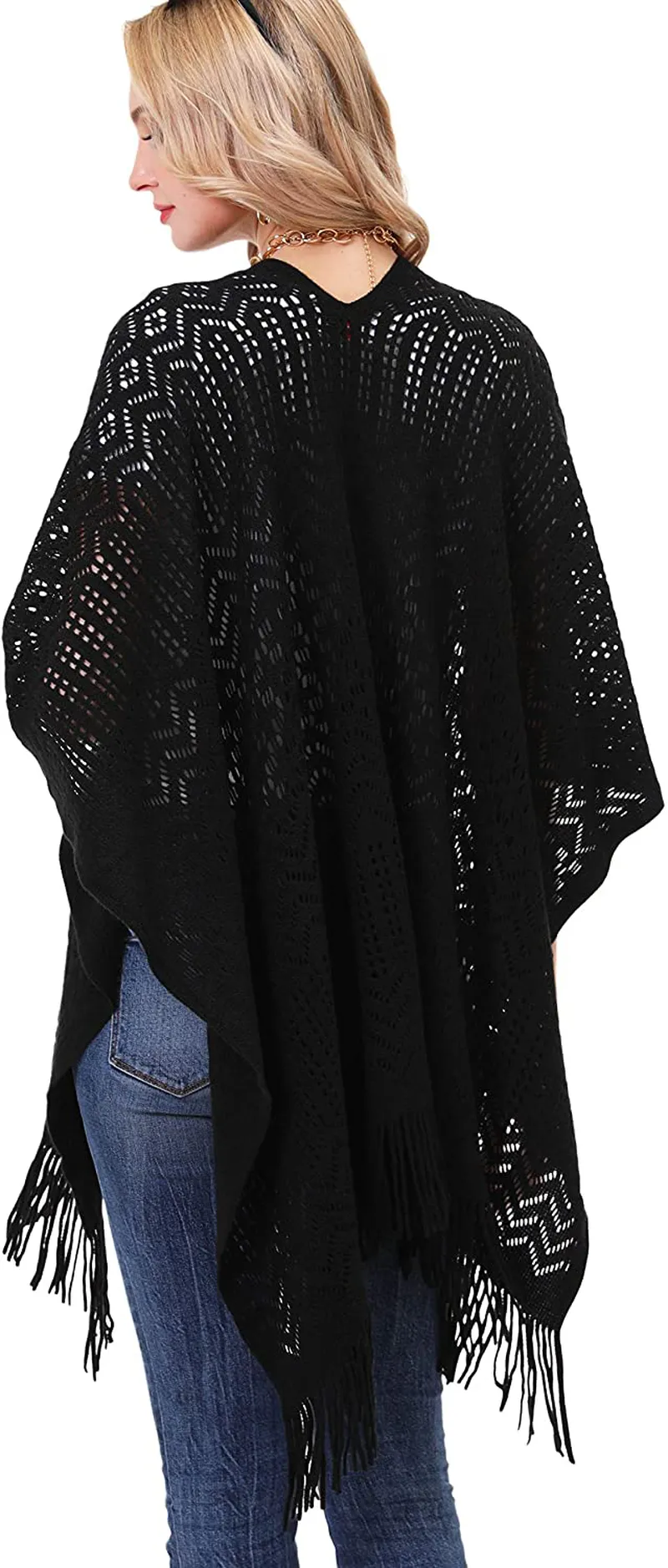 Knit Shawl Wrap for Women - Soul Young Ladies Fringe Knitted Poncho Cardigan Cape