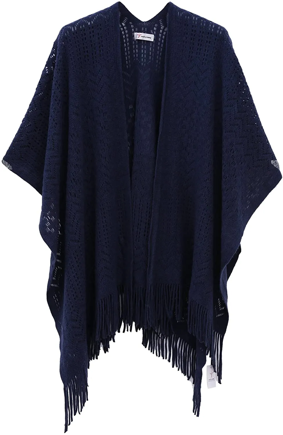 Knit Shawl Wrap for Women - Soul Young Ladies Fringe Knitted Poncho Cardigan Cape