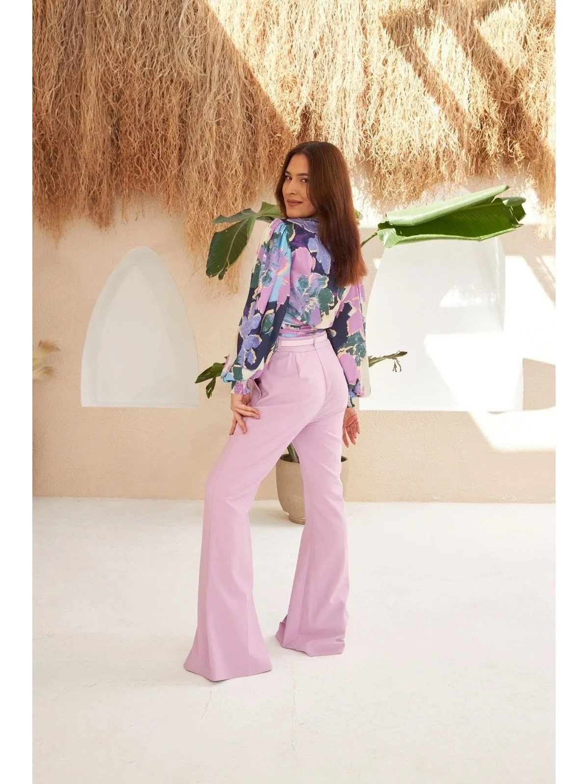 Light Purple Normal Waist Belted Trousers