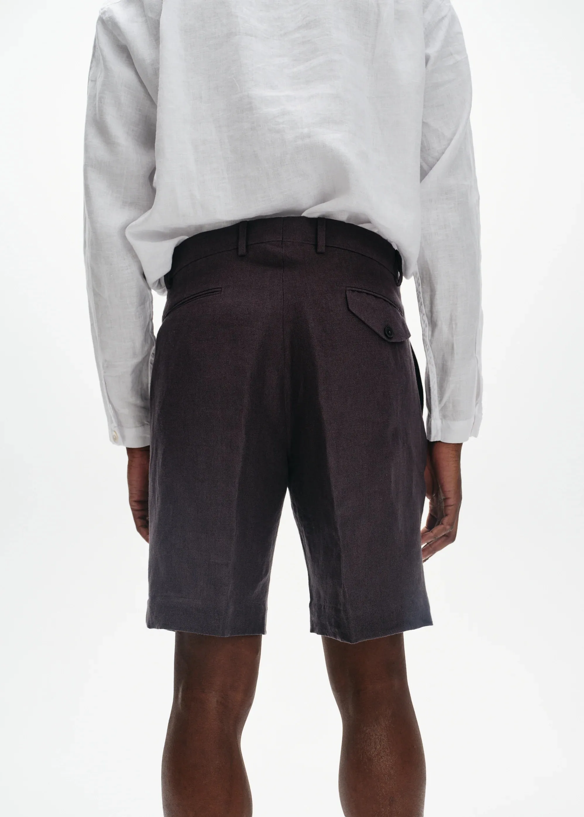 Linen Tailored Shorts | Teal Grey