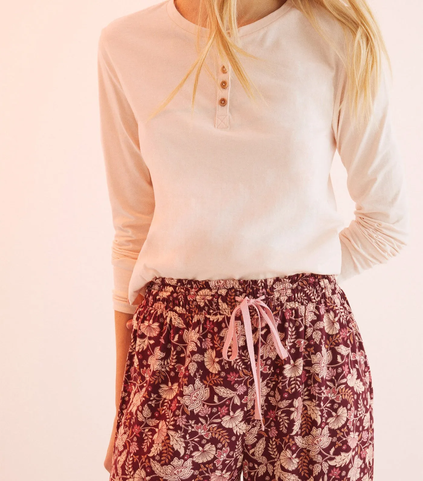 Long Floral Trousers Maroon