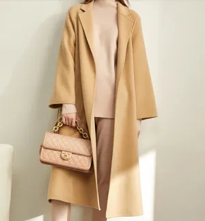 Long Women Winter Woolen Coat Long Women Wool Coat Jacket Waist Belt 3002