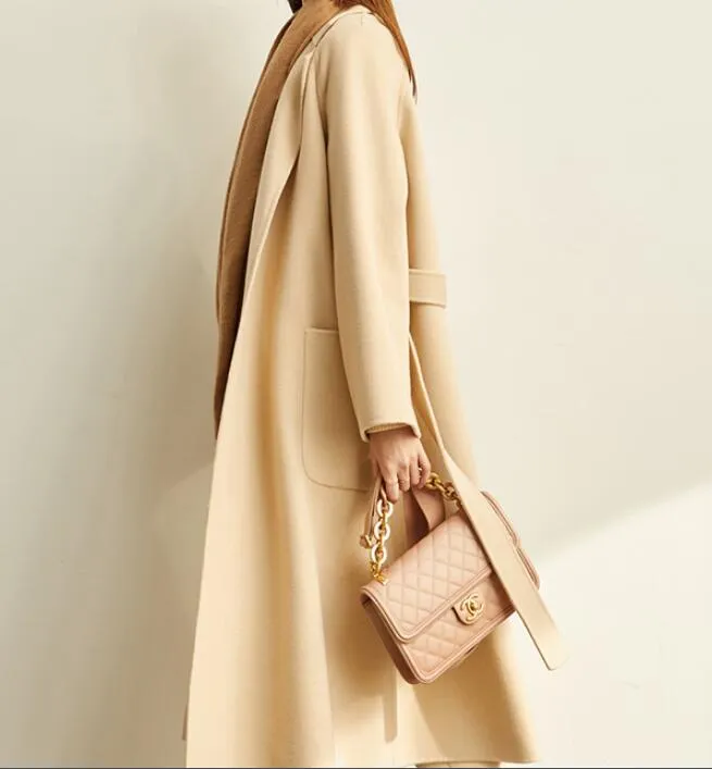 Long Women Winter Woolen Coat Long Women Wool Coat Jacket Waist Belt 3002