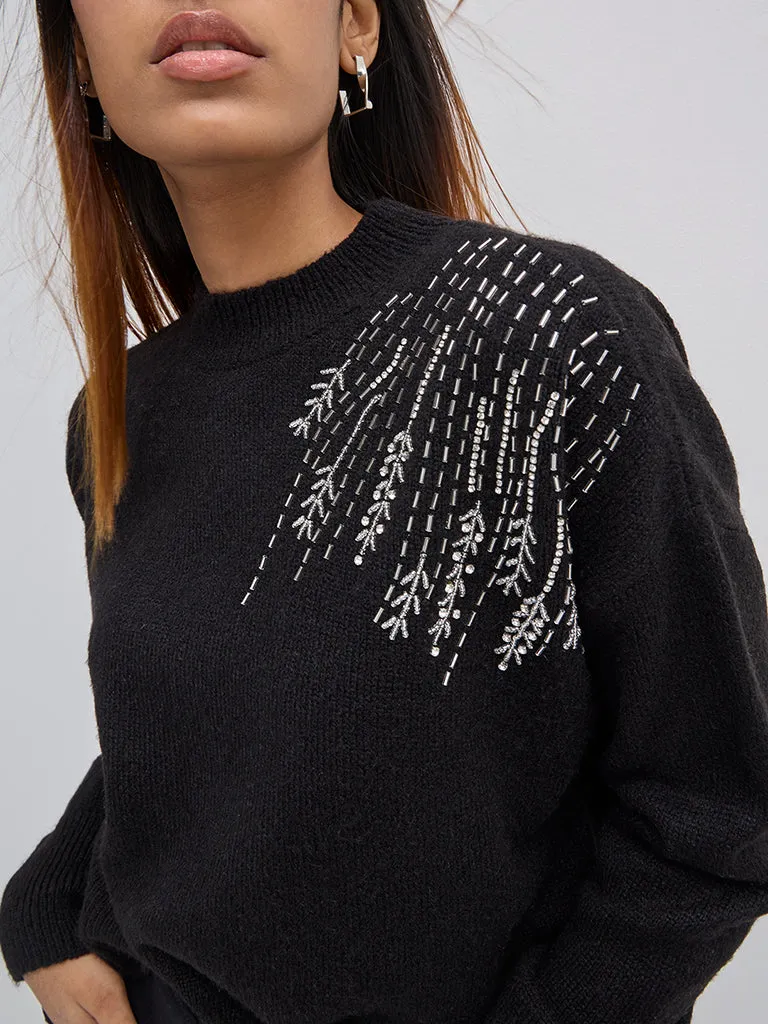 LOV Black Embellished Knitted Sweater