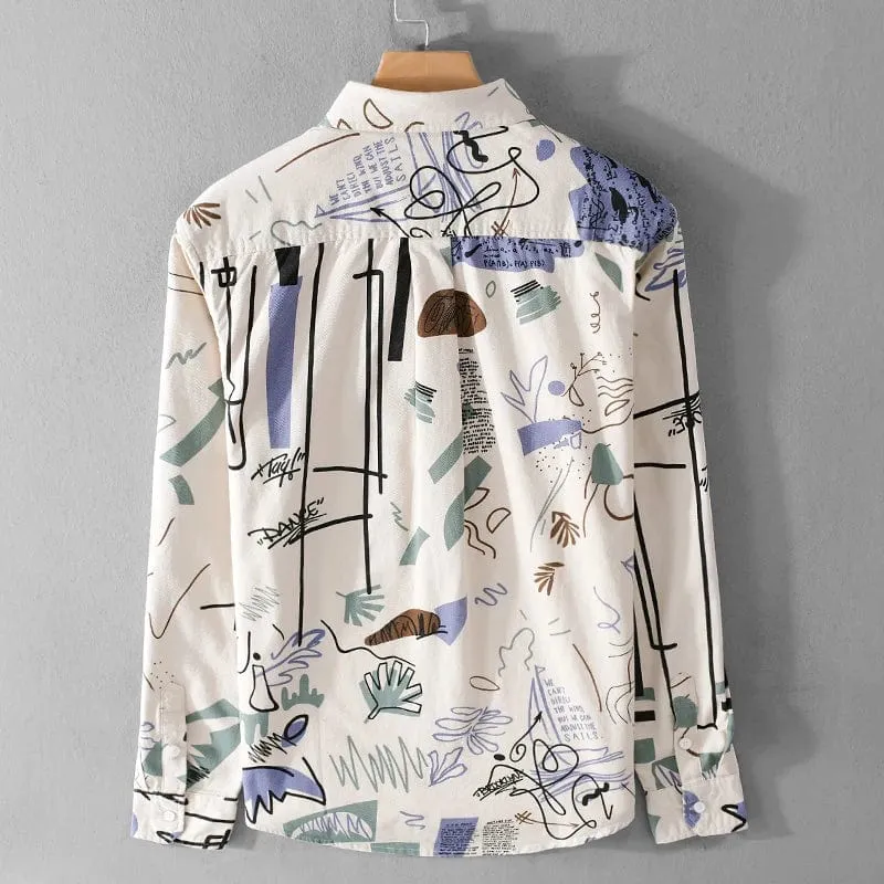 Men's Long-Sleeve Casual Printed Cotton Shirt | Fashionable and Comfortable Tops | High-Quality Clothing