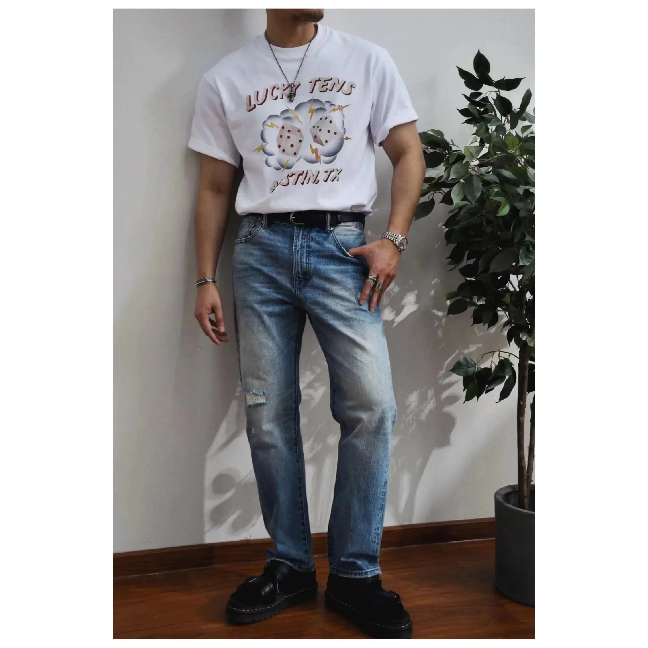 Men's Ripped Jeans Distressed Washed Straight Light Blue Vintage Work Pants