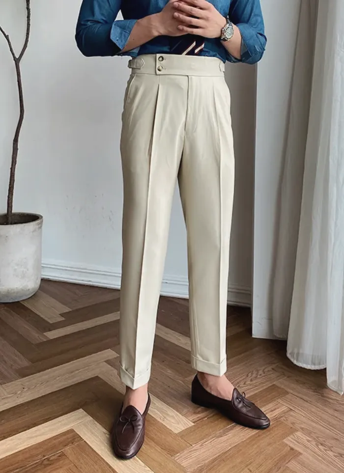 Mid-High Waist Italian Trousers - Ivory