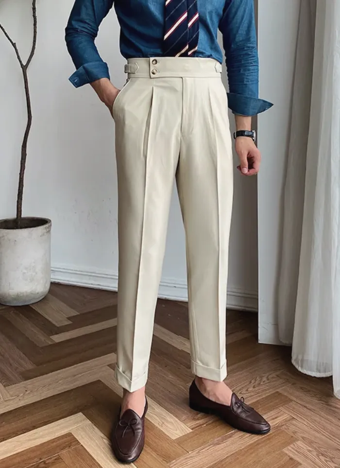 Mid-High Waist Italian Trousers - Ivory