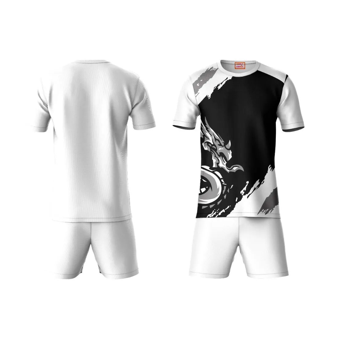 Next Print Round neck jersey white with shorts NPTS127