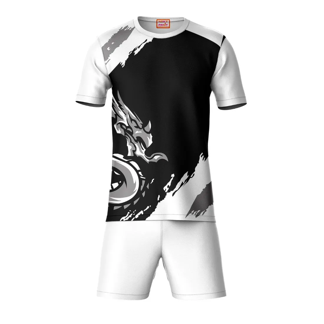 Next Print Round neck jersey white with shorts NPTS127